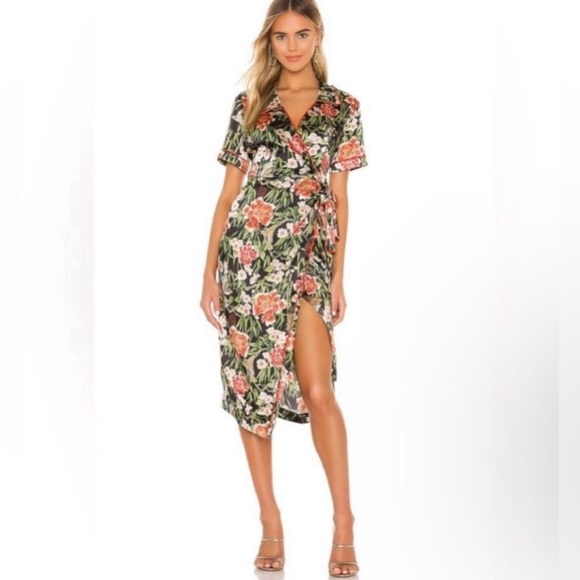 We Are HAH Dresses & Skirts - We Are HAH Perfectly Taylored Satin Feel Midi Wrap Dress Size Extra Small